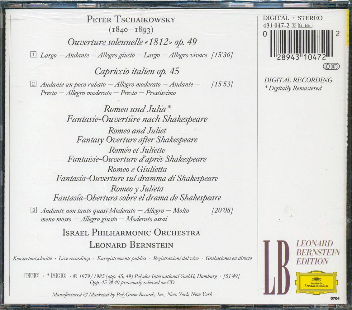 Pyotr Ilyich Tchaikovsky, Leonard Bernstein, Israel Philharmonic Orchestra - Ouverture 1812, Capriccio Italien, Romeo & Julia Music CD