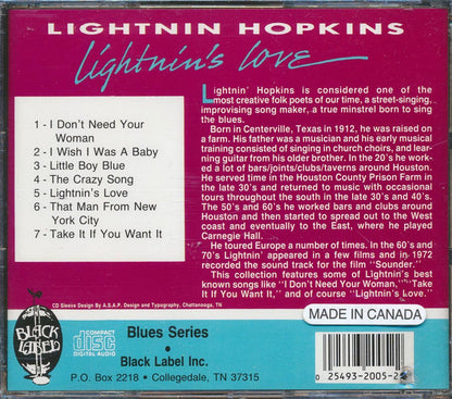 Lightnin' Hopkins Lightnin's Love marked/ltd stock Music CD