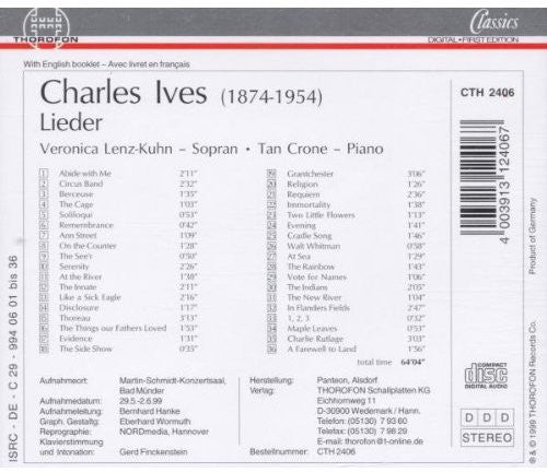 Ives / Lenz-kuhn / Crone - Lieder - Music CD