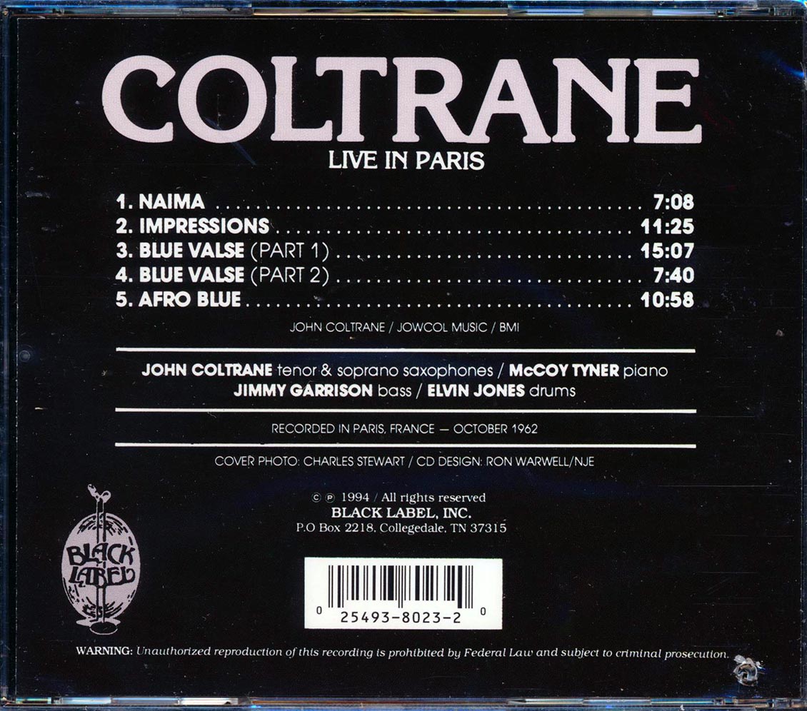 John Coltrane Live In Paris marked/ltd stock Music CD