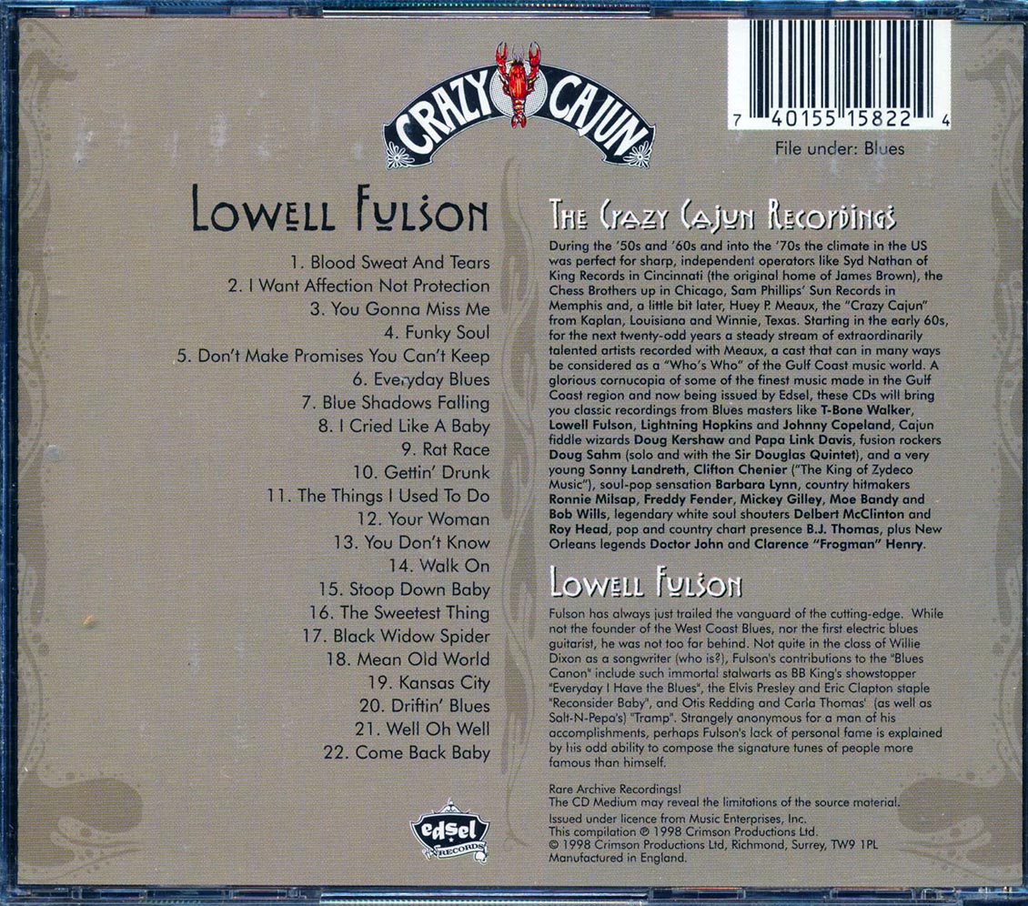 Lowell Fulson - Crazy Cajun Recordings (22 tracks) Music CD