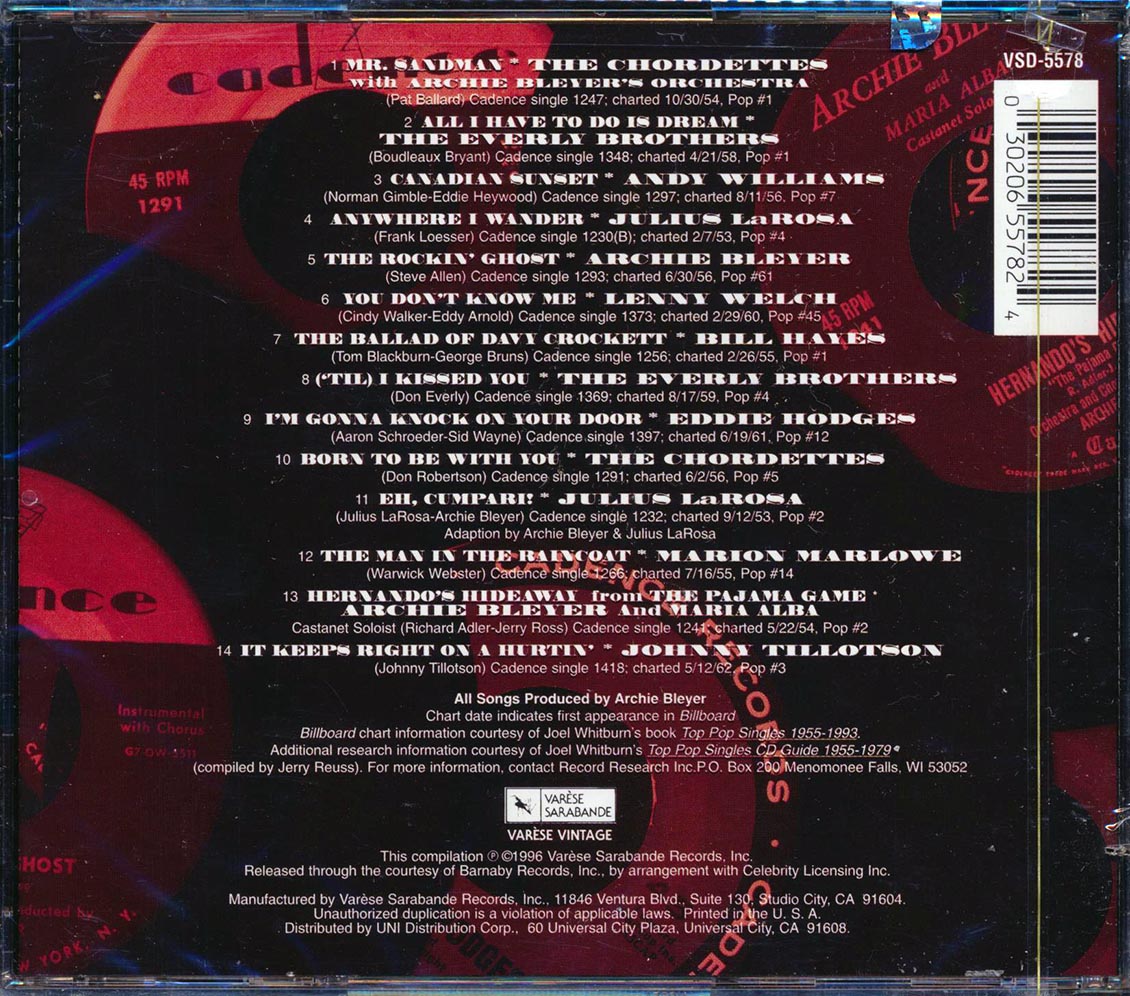 Andy Williams, The Chordettes, The Everly Brothers, Etc. - The History Of Cadence Volume 1 (marked/ltd stock) Music CD