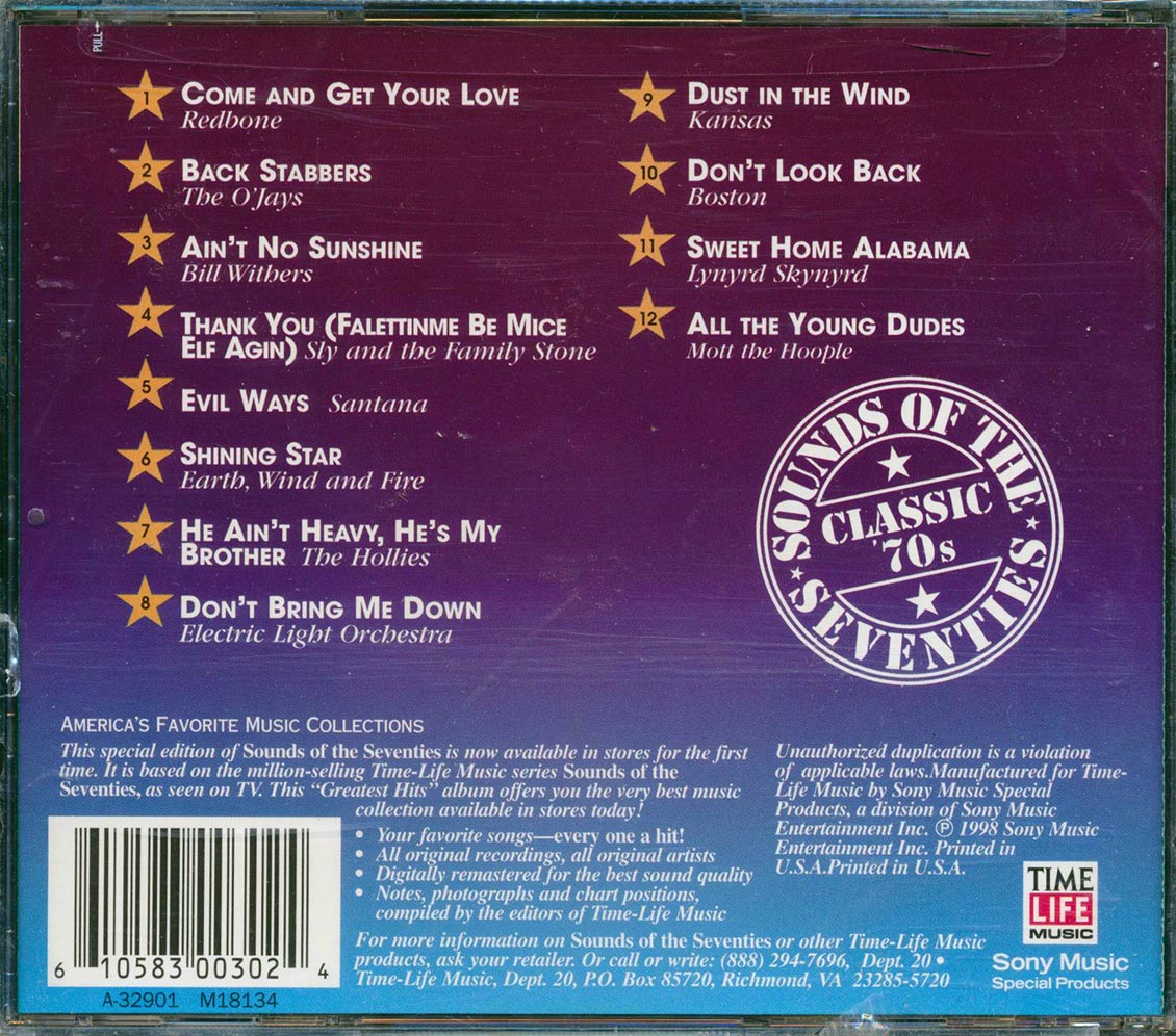 Lynyrd Skynyrd Kansas Santana Boston Etc Sounds Of The Seventies Classic 70's Music CD