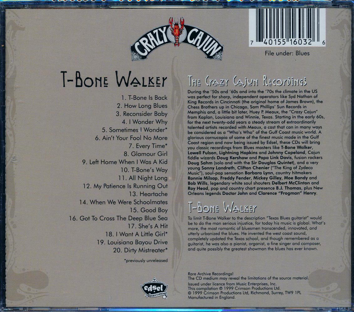 T-Bone Walker - T-Bone Standard Time: The Crazy Cajun Recordings (20 tracks) Music CD
