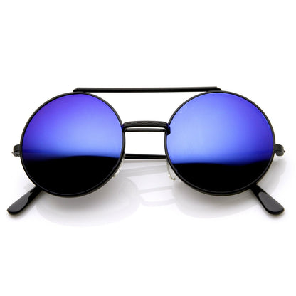 Steampunk Mirrored Lens Round Circle Flip Up Frame Sunglasses 8794