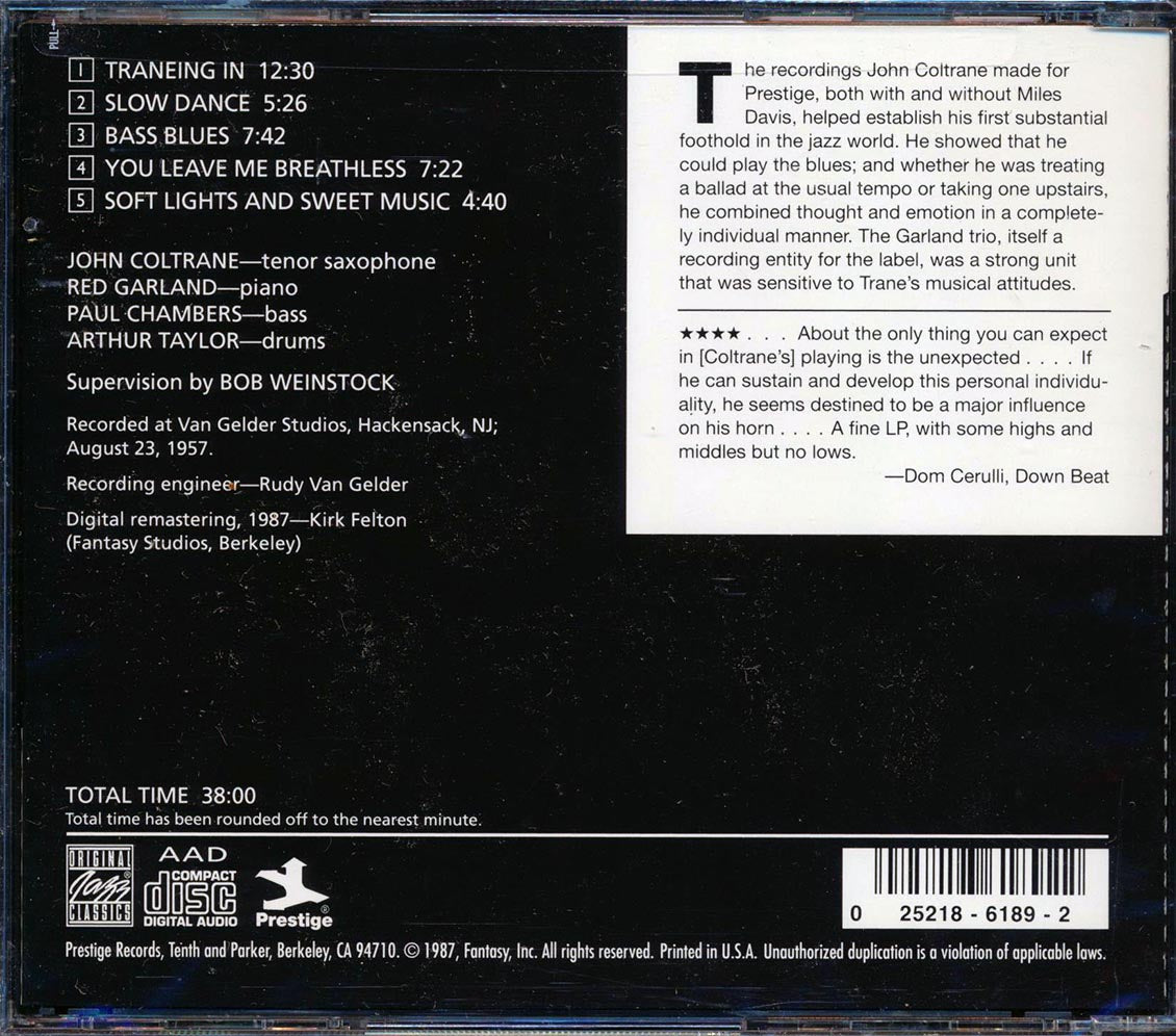 John Coltrane The Red Garland Trio Traneing In Music CD