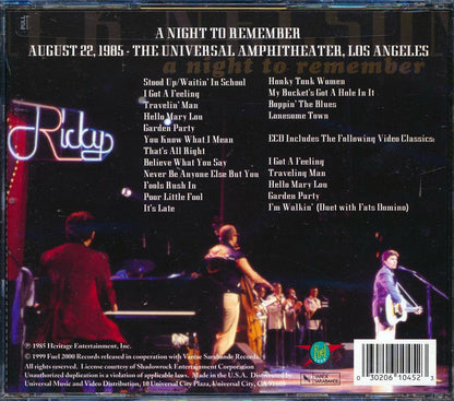 Rick Nelson A Night To Remember Live At The Universal Amphitheater Los Angeles 1985 marked/ltd stock Music CD