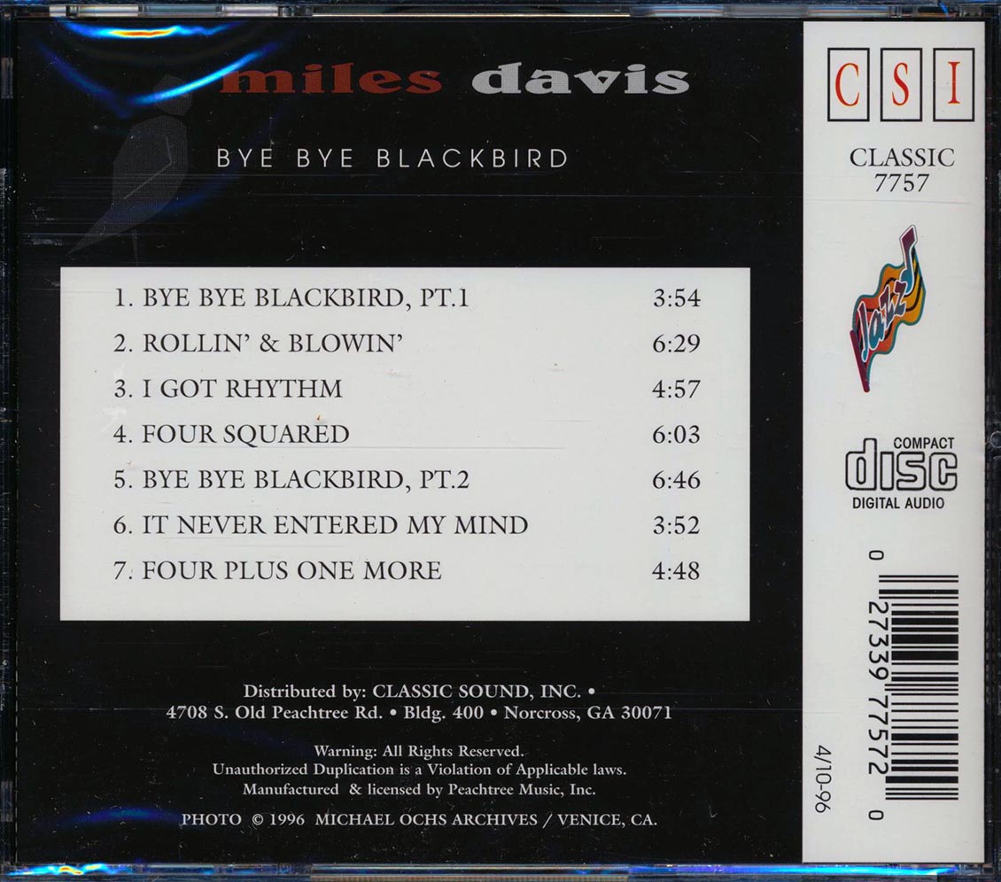 Miles Davis Bye Bye Blackbird Music CD