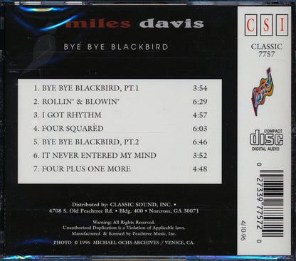 Miles Davis Bye Bye Blackbird Music CD