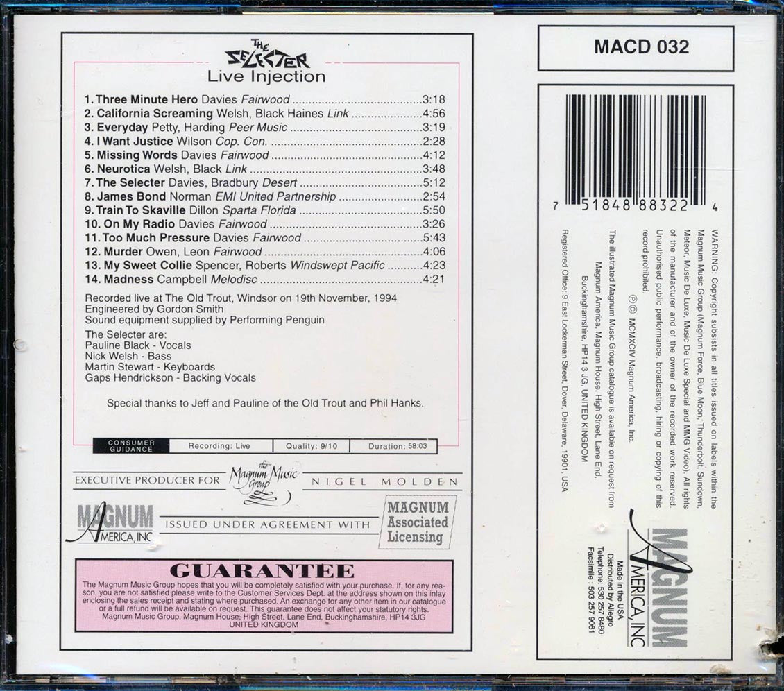 The Selecter - Live Injection (marked/ltd stock) Music CD