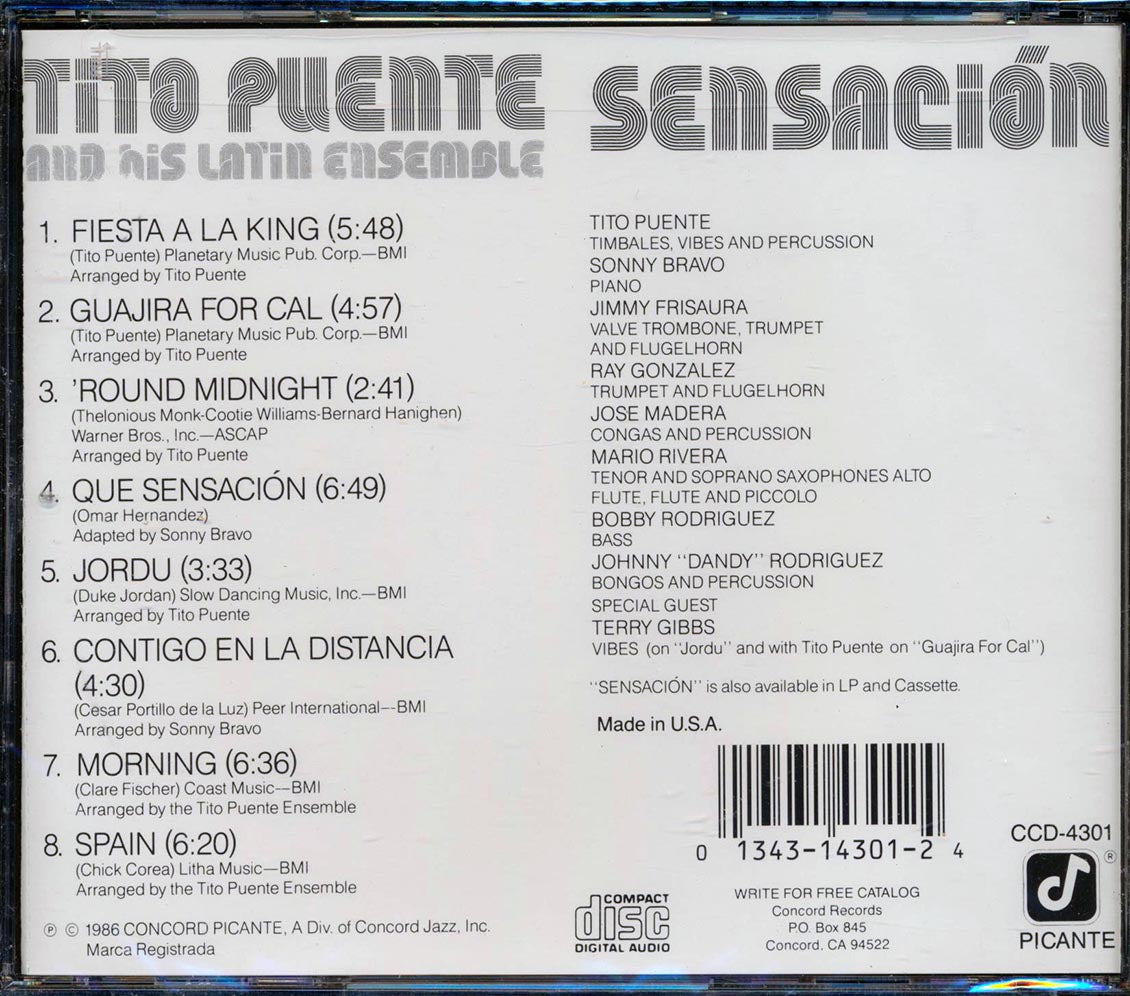 Tito Puente & His Latin Ensemble - Sensacion Music CD