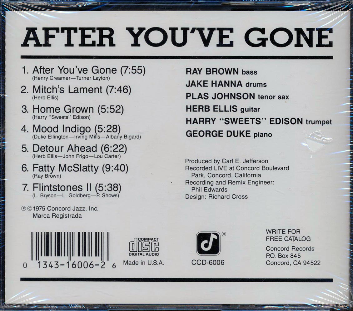Herb Ellis, Ray Brown, Etc. - After You've Gone (remastered) Music CD