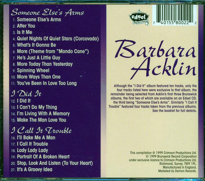Barbara Acklin - Someone Else's Arms + I Did It + I Call It Trouble (21 tracks) Music CD