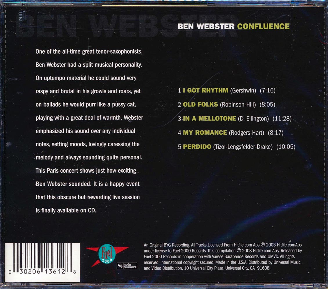 Ben Webster - Confluence Music CD