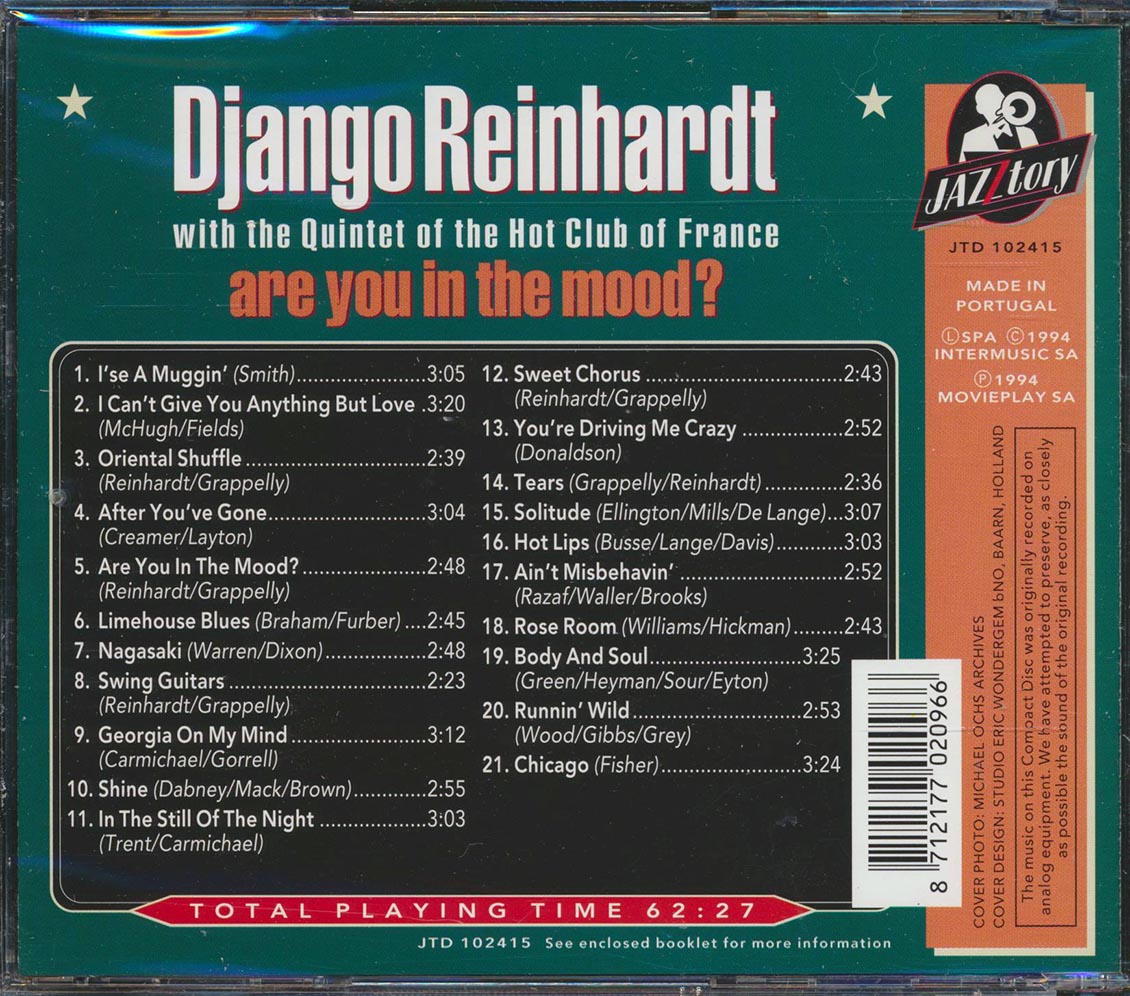 Django Reinhardt - Are You In The Mood? Django Reinhardt With The Quintet Of The Hot Club Of France (21 tracks) Music CD