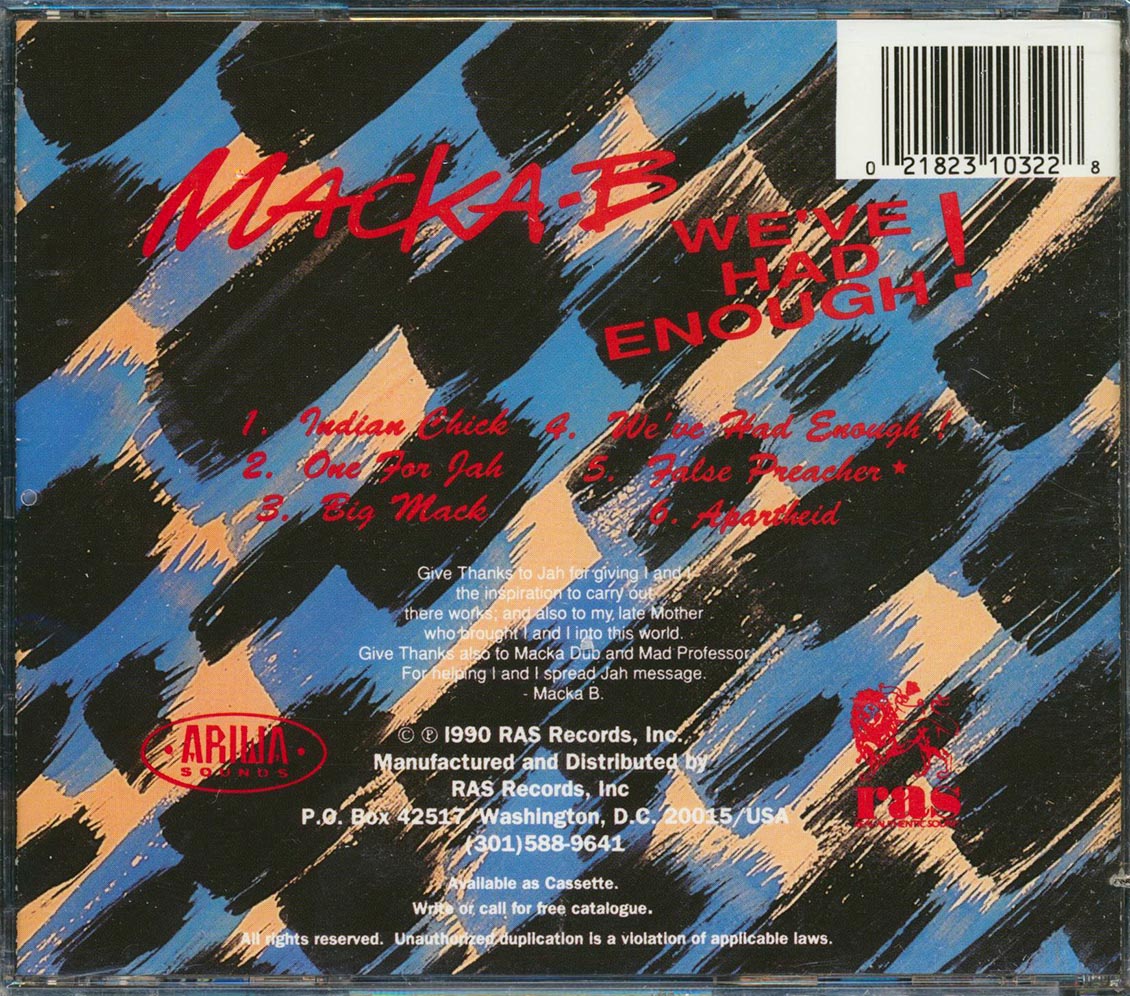 Macka B - We've Had Enough (marked/ltd stock) Music CD