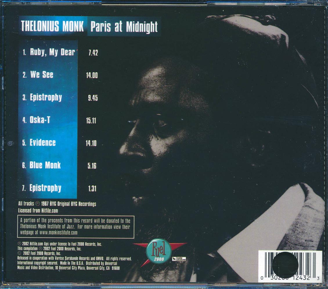 Thelonious Monk - Paris At Midnight (marked/ltd stock) Music CD