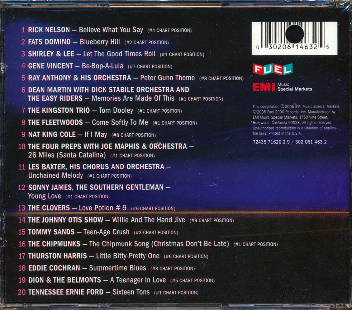 Gene Vincent Tennessee Ernie Ford Rick Nelson Dean Martin Kingston Trio Etc Absolutely The Best Of The 50's marked/ltd stock Music CD