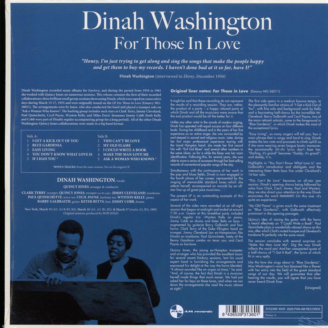 Dinah Washington - For Those In Love (+2 bonus tracks) (ltd. ed.) (180g) (remastered) Vinyl Record