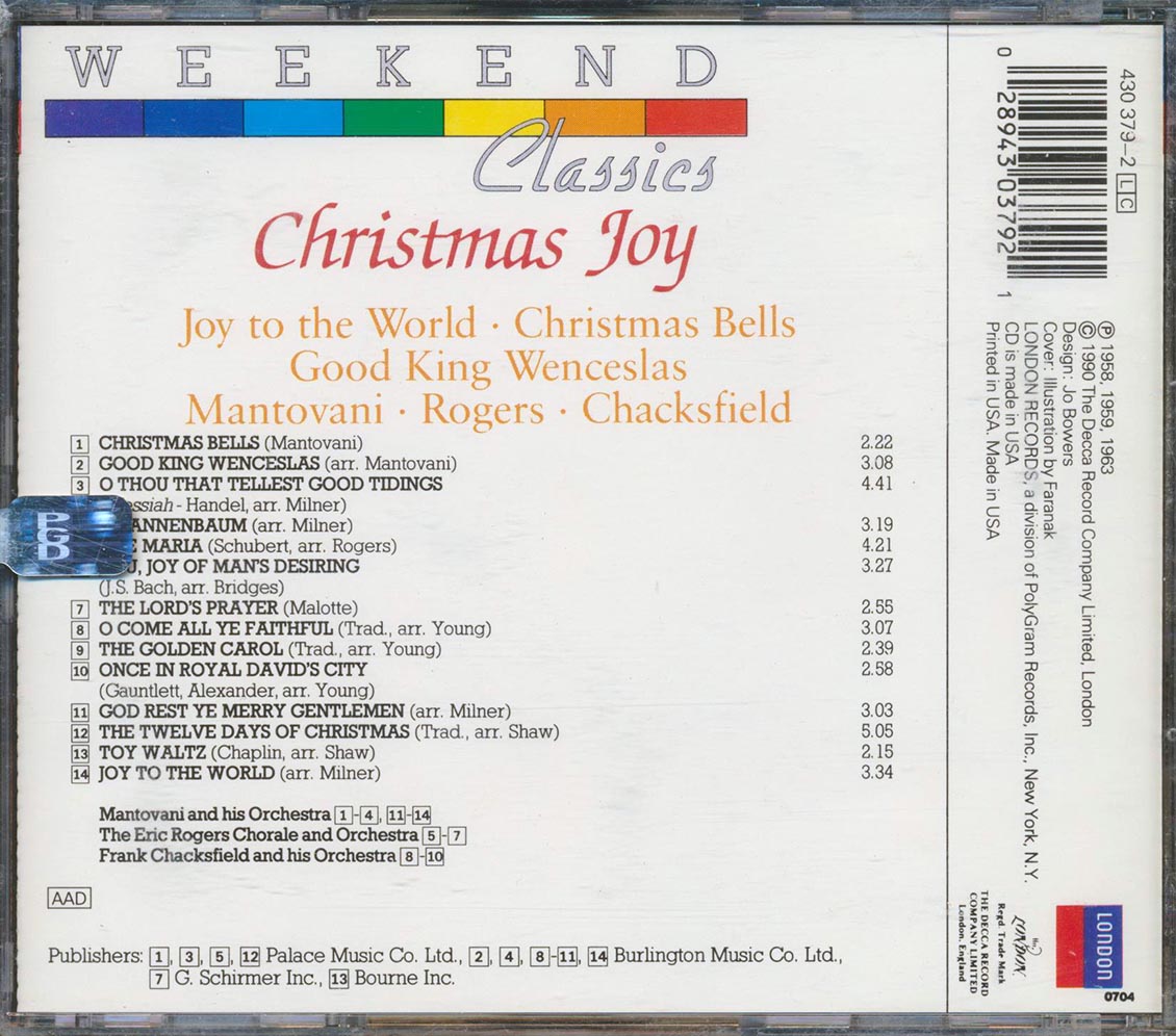 Mantovani & His Orchestra, Eric Rogers Chorale & Orchestra, Etc. - Christmas Joy Music CD