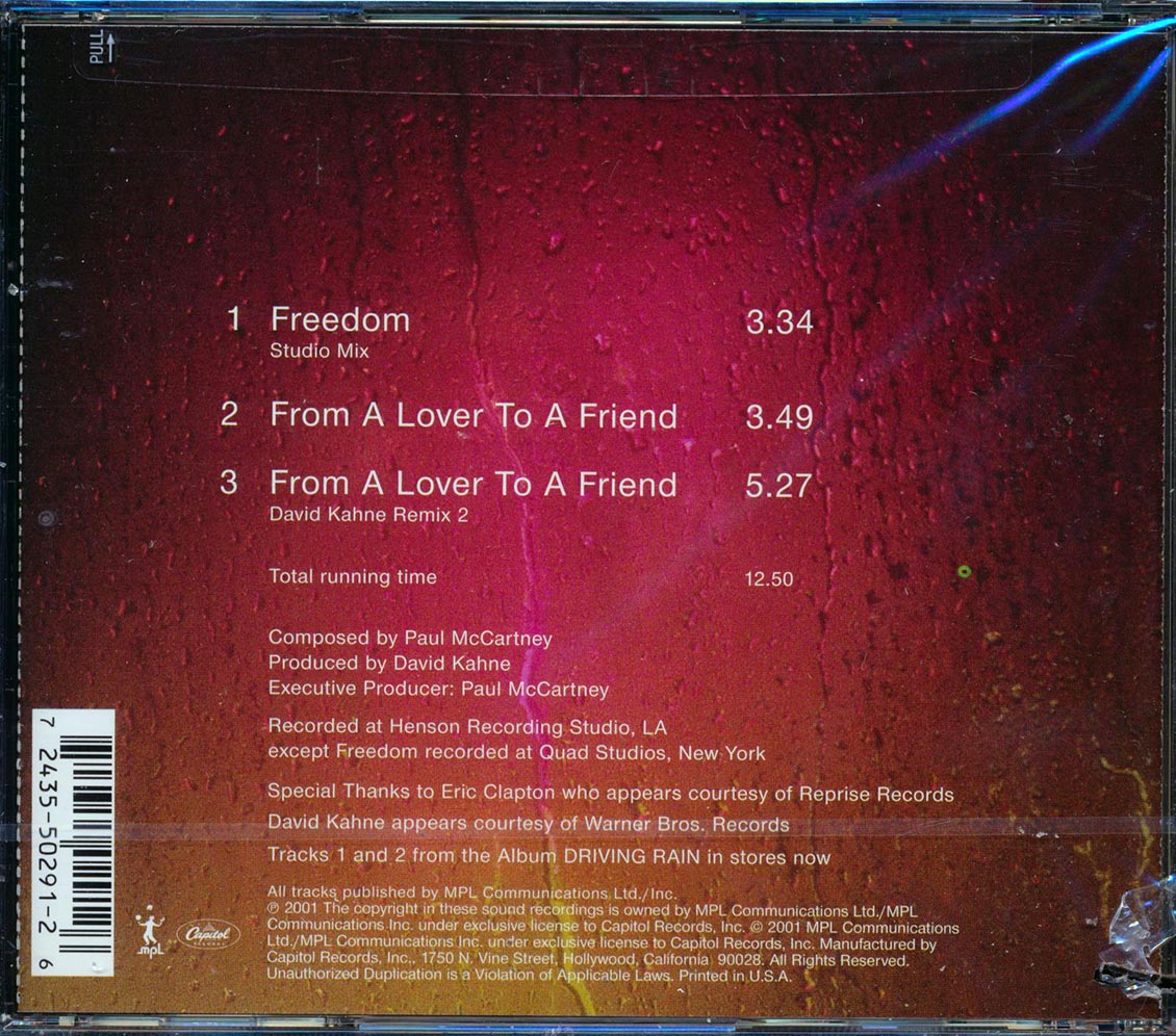 Paul McCartney - Freedom + From A Lover To A Friend (3 Track EP) (marked/ltd stock) Music CD