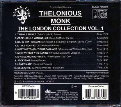 Thelonious Monk The London Collection Volume 1 Music CD