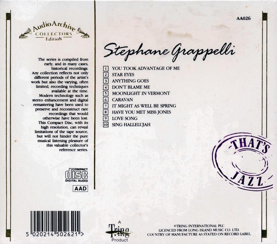 Stephane Grappelli - 10 Reflective Recordings Music CD