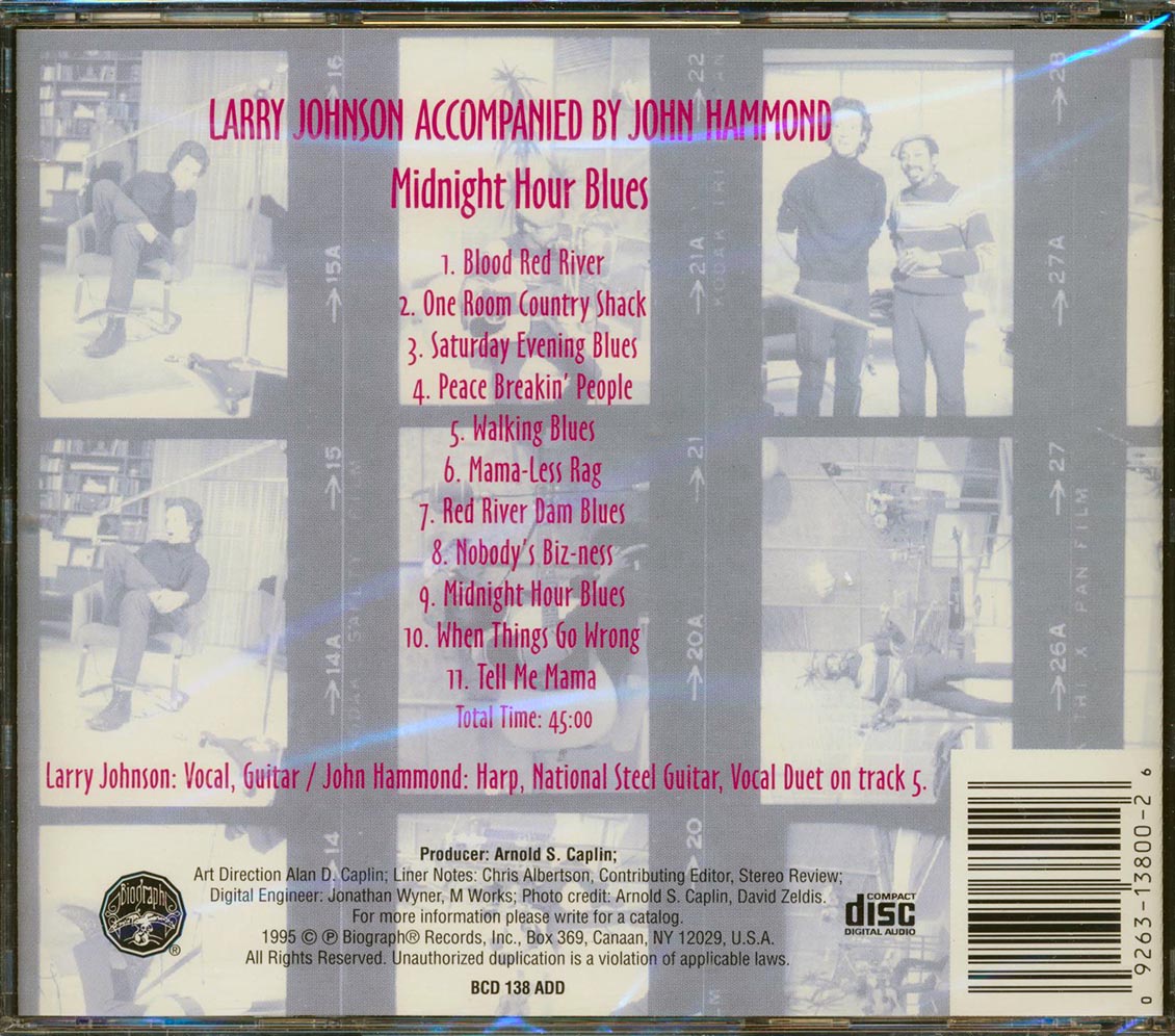 Larry Johnson, John Hammond - Midnight Hour Blues Music CD