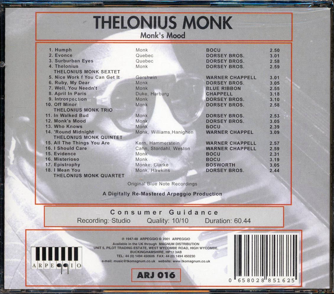 Thelonius Monk, Milk Jackon, Art Blakey - Monks Mood Music CD