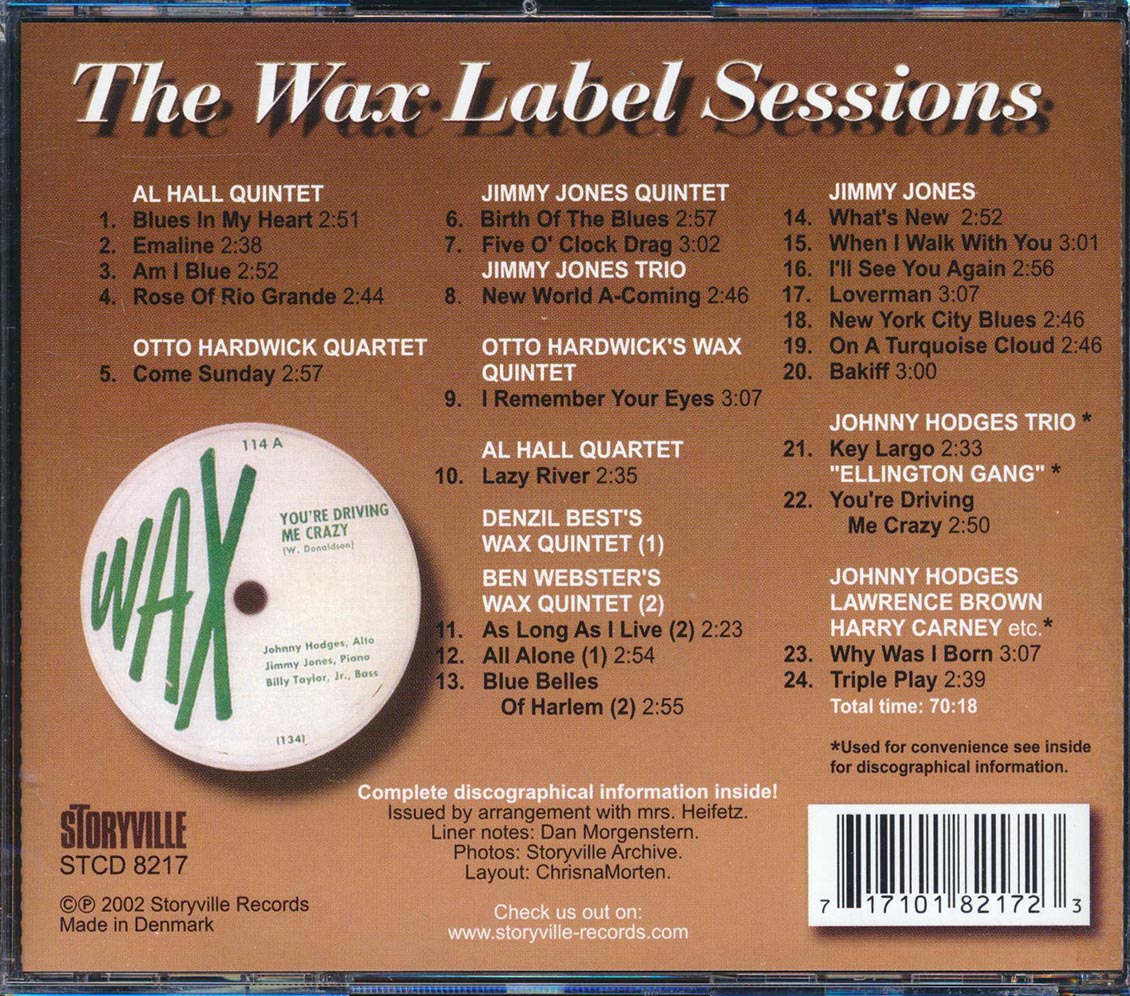 Jimmy Jones, Johnny Hodges, Ben Webster, Etc. - The Wax Label Sessions (24 tracks) Music CD