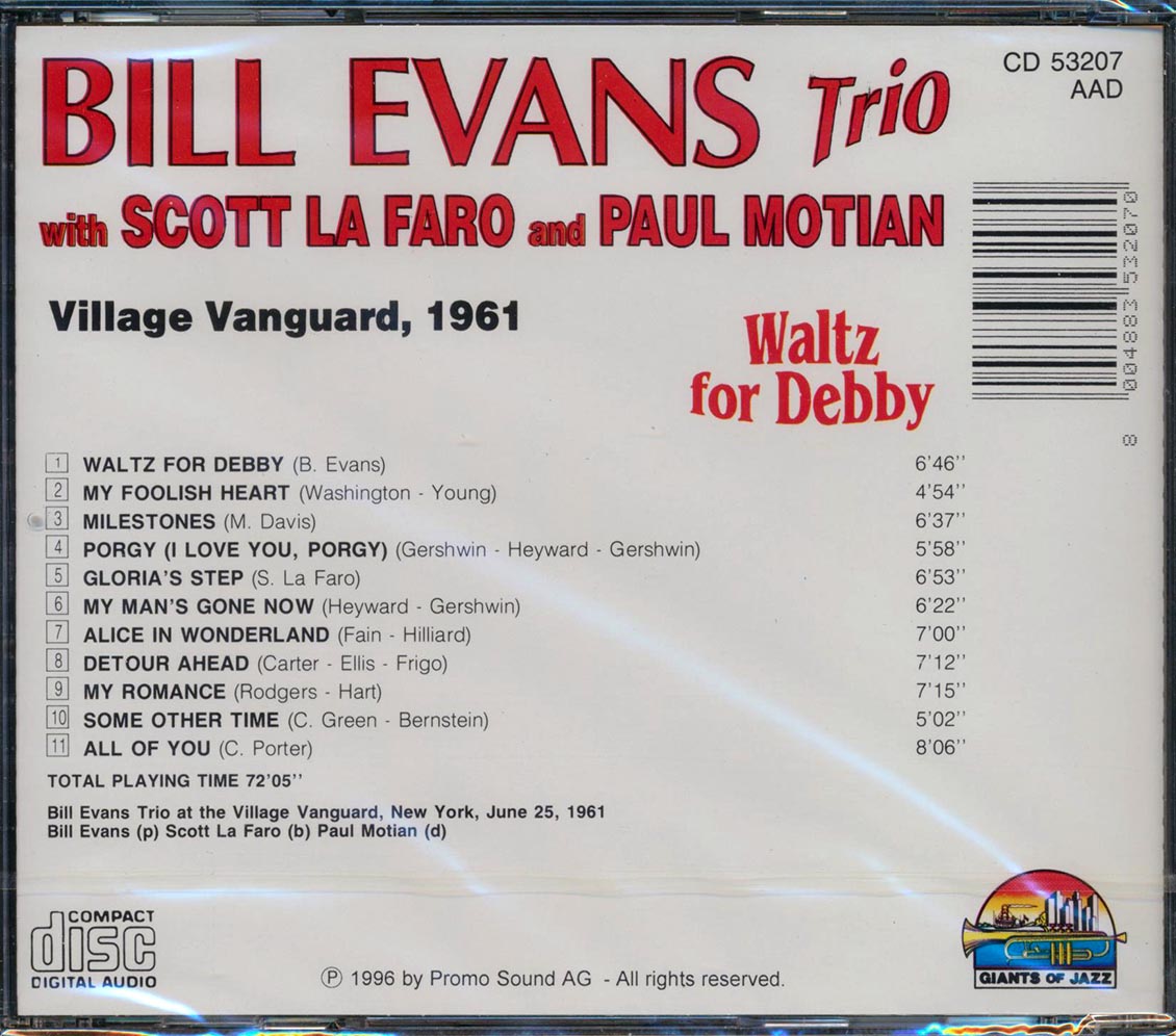 Bill Evans Trio - Waltz For Debbie: Village Vanguard, 1961 Music CD