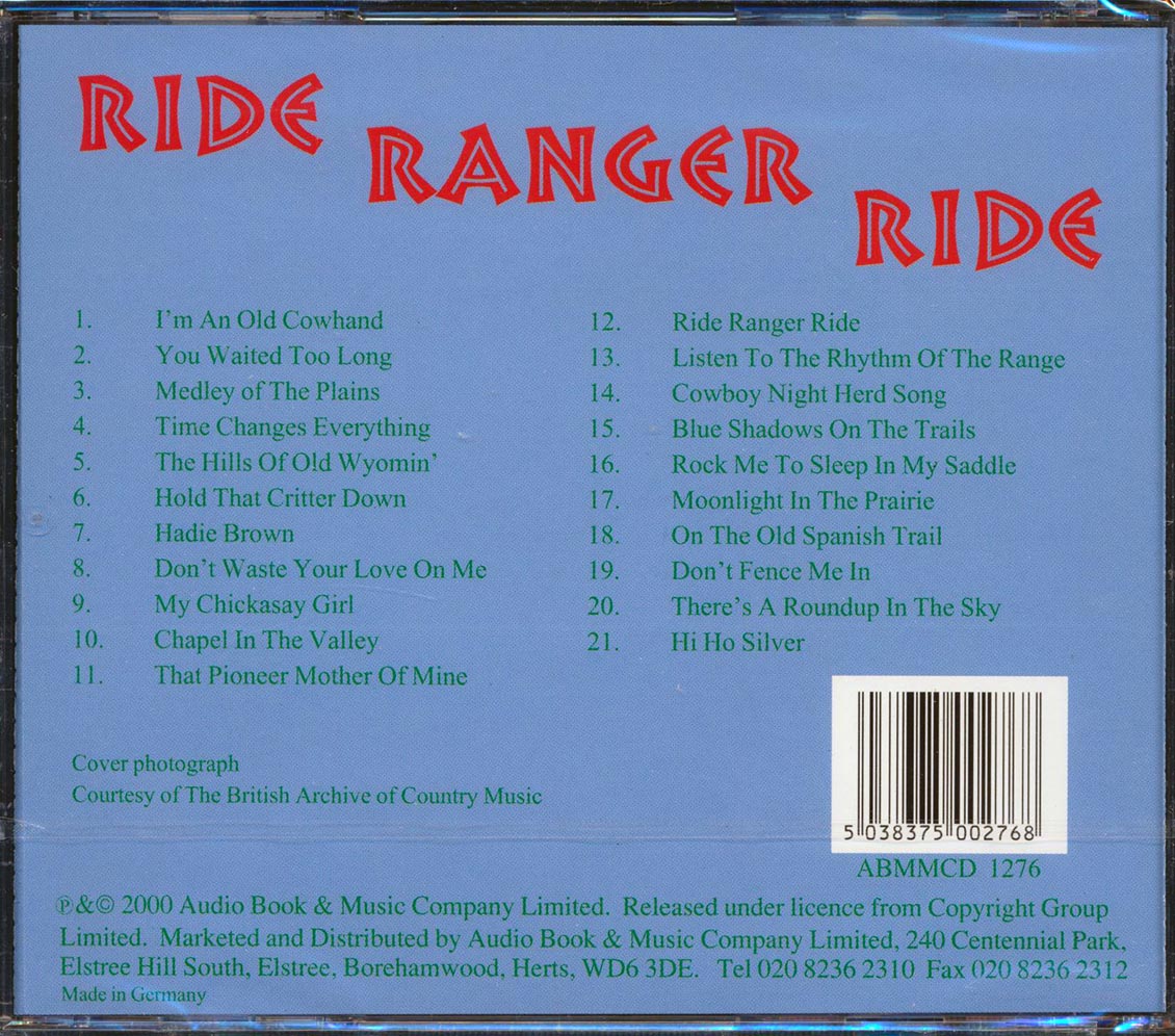 Roy Rogers - Ride Ranger Ride (21 tracks) Music CD