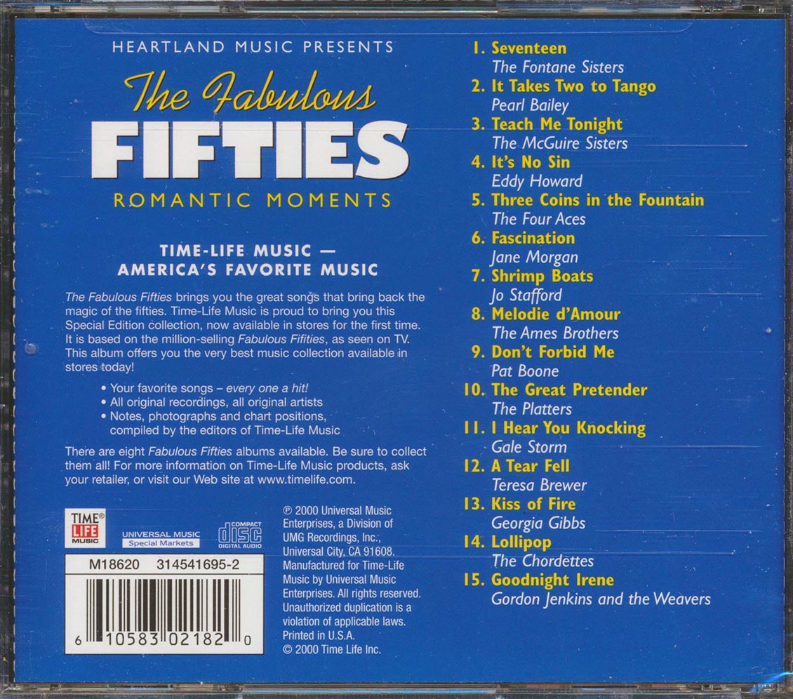Pearl Bailey, Four Aces, Platters, Etc. - The Fabulous Fifties: Romantic Moments Music CD