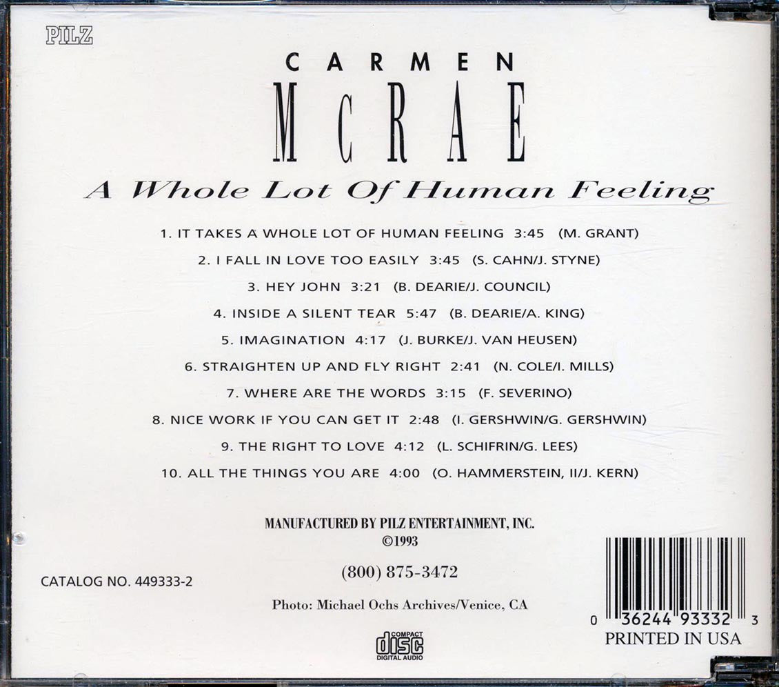 Carmen McRae - A Whole Lot Of Human Feeling Music CD