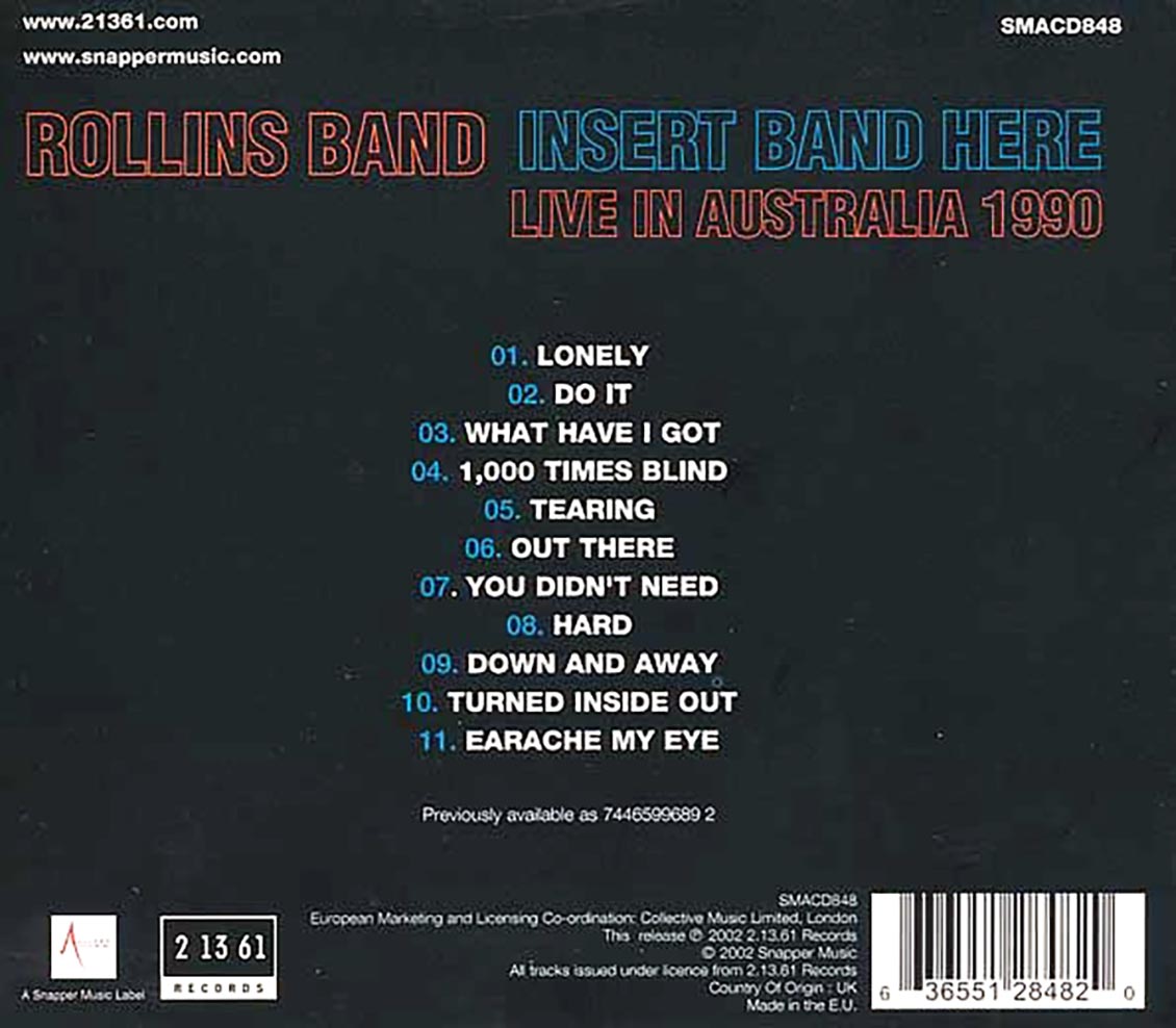 Rollins Band - Insert Band Here: Live In Australia 1990 Music CD