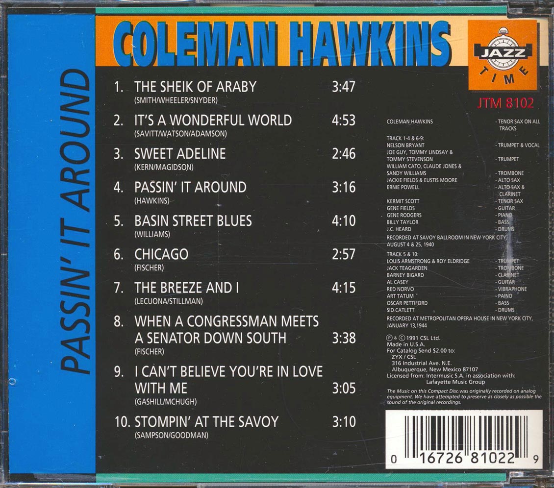 Coleman Hawkins - Passin' It Around Music CD