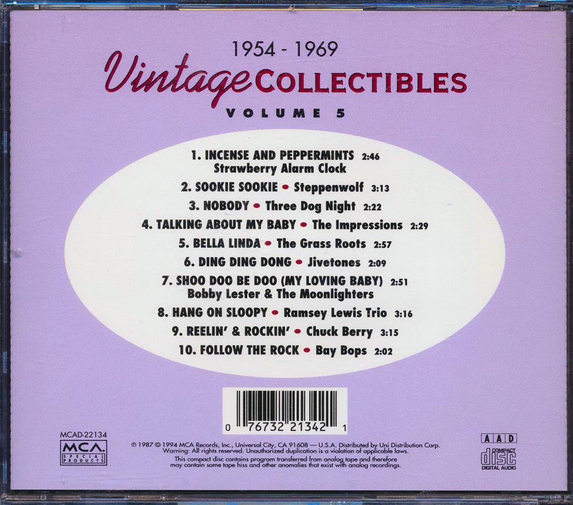 Three Dog Night, Steppenwolf, Impressions, Jivetones, Etc. - Vintage Collectibles 1954-1969 Volume 5 Music CD
