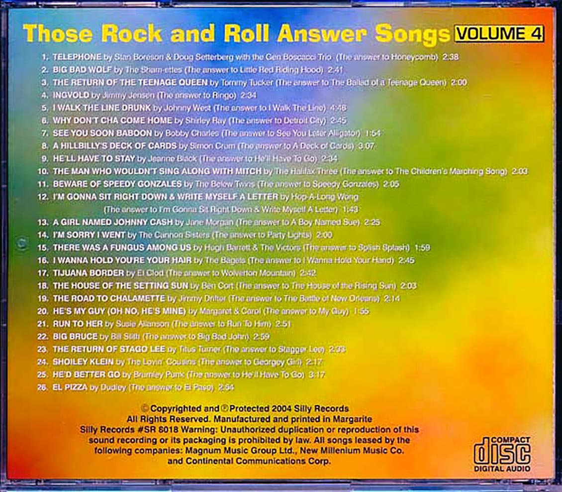 Tommy Tucker, Jimmy Jenson, Tan Boreson, Etc. - Those Rock And Roll Answer Songs Volume 4 Music CD