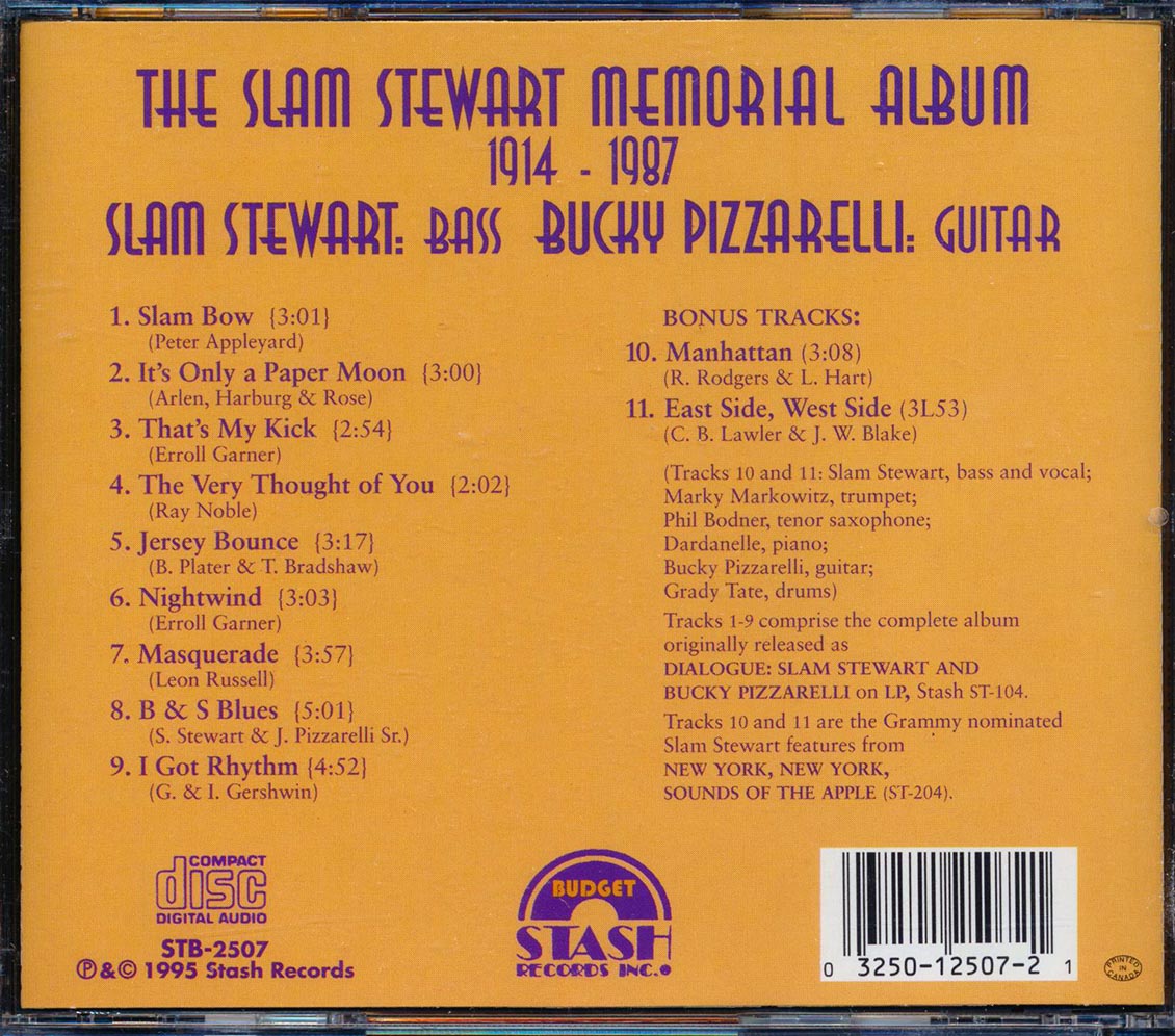 Bucky Pizzarelli, Grady Tate, Phil Bodner, Etc. - The Slam Stewart Memorial Album Music CD