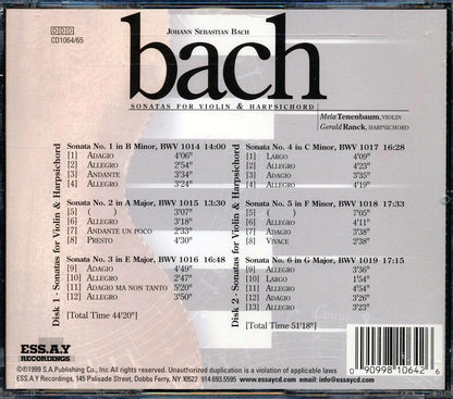 Johann Sebastian Bach, Mala Tenenbaum, Gerald Ranck - Sonatas For Violin And Harpischord (25 tracks) (2xCD) Music CD
