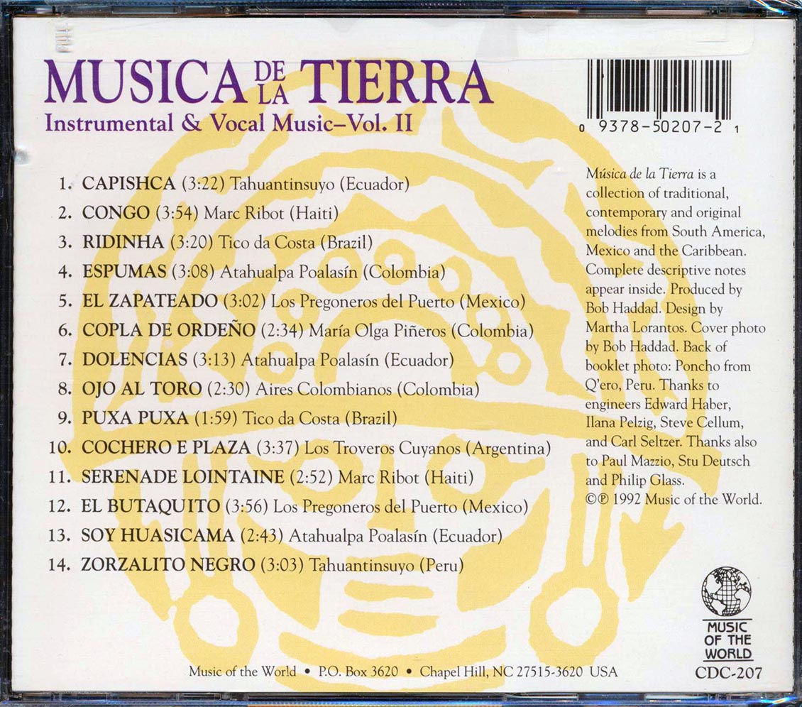 Tahuantinsuyo, Marc Ribot, Tico Da Costa, Etc. - Musica De La Tierra: Instrumental & Vocal Music Volume 2 Music CD