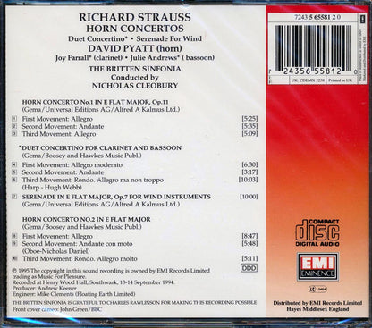 Richard Strauss, David Pyatt, Joy Farrall, Julie Andrews, The Britten Sinfonia, Nicholas Cleobury - Horn Concertos / Duett Concertino / Serenade For Wind Music CD