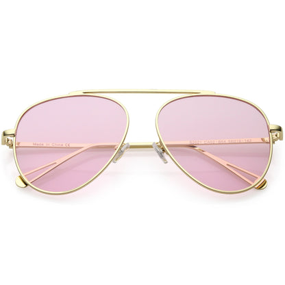 Premium Oversize Color Tone Flat Lens Metal Aviator Sunglasses C508
