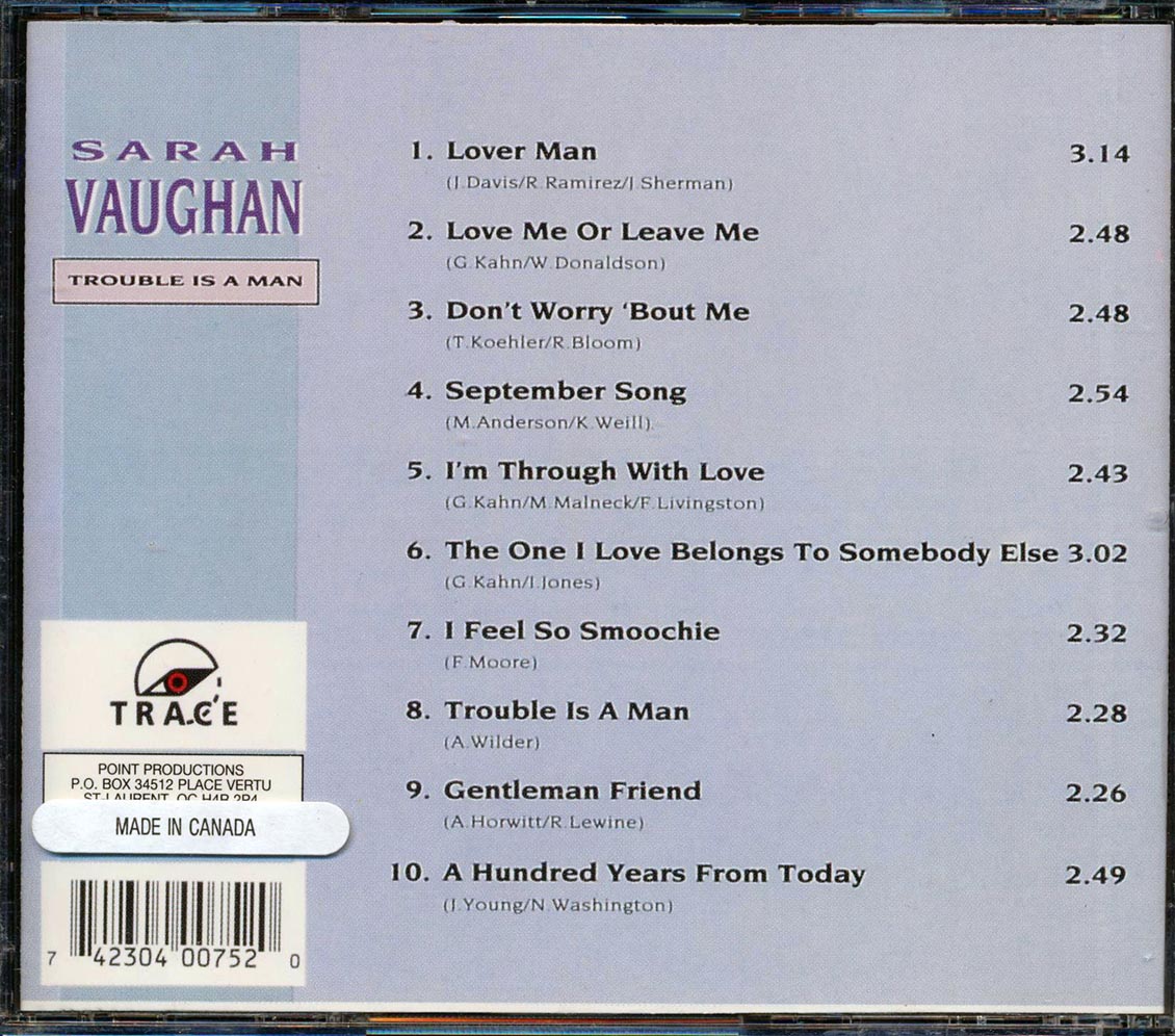 Sarah Vaughan - Trouble Is A Man: The World Of Sarah Vaughan Music CD