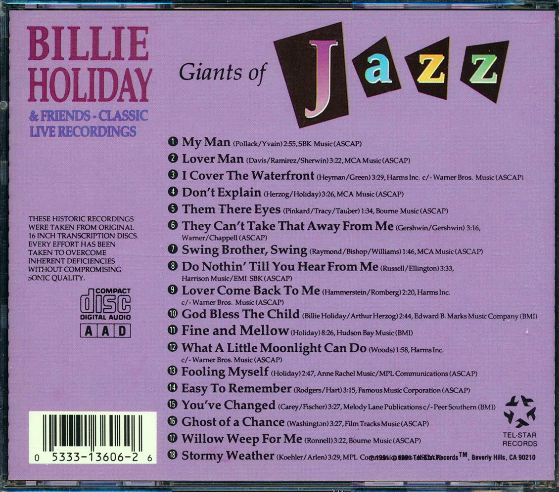 Billie Holiday & Friends - Classic Live Recordings: Giants Of Jazz Music CD