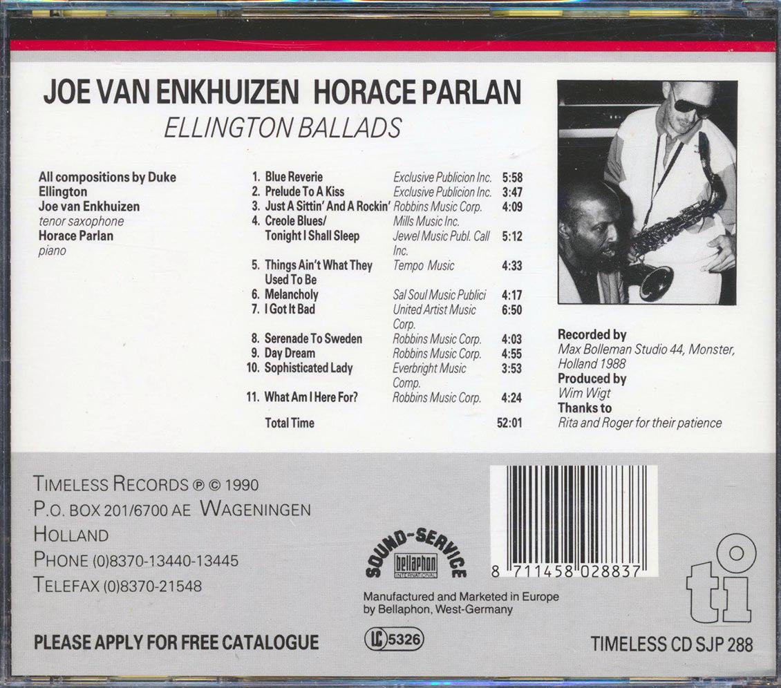 Joe Van Enkhuizen, Horace Parlan - Ellington Ballads Music CD