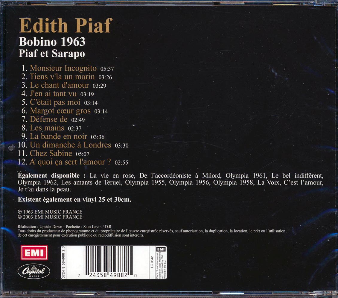 Edith Piaf, Theo Sarapo - Recital Bobino 1963 Music CD