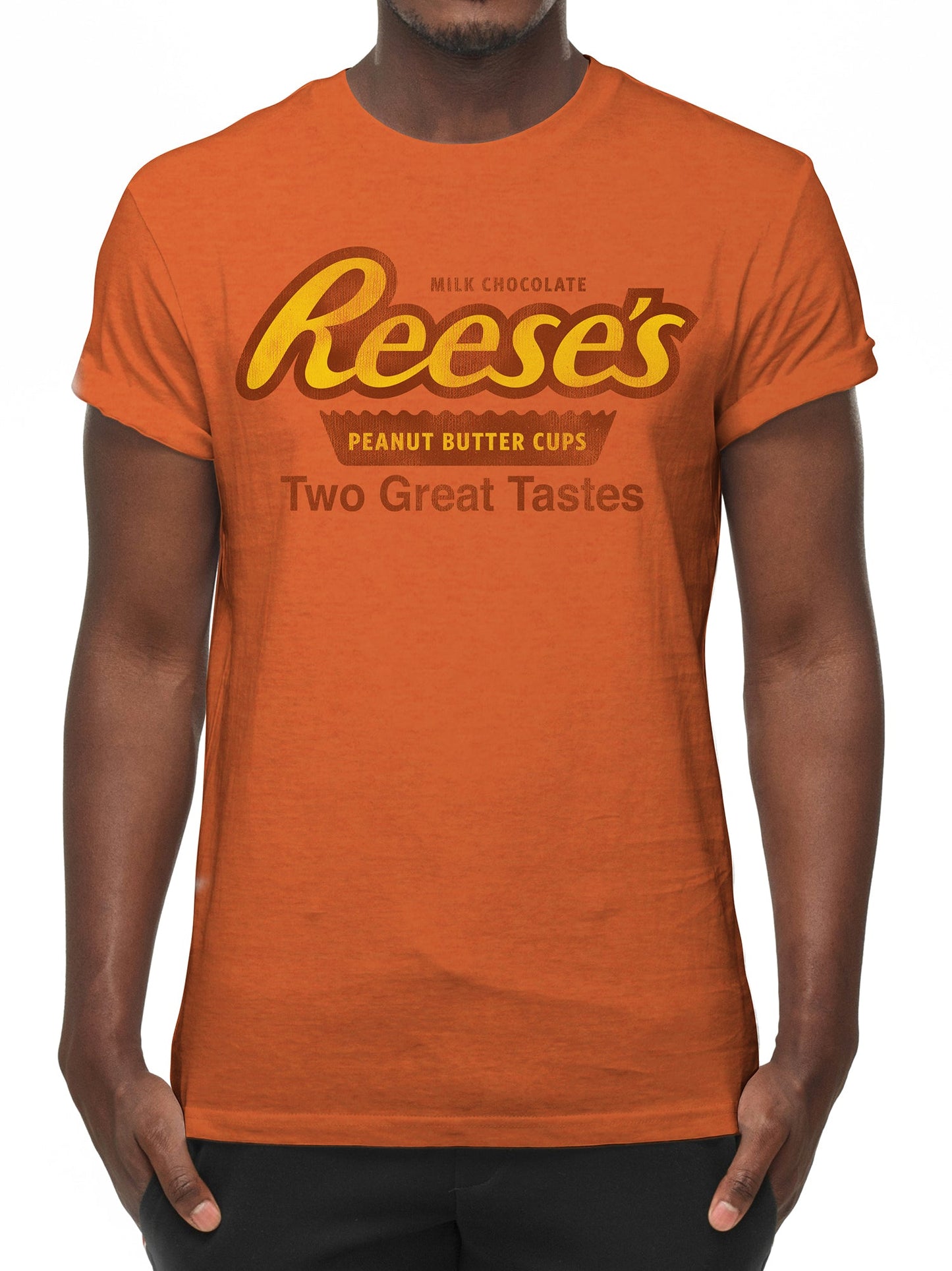 Reese's Peanut Butter Cup Two Great Tastes Mens T Shirt Officially Licensed Orange