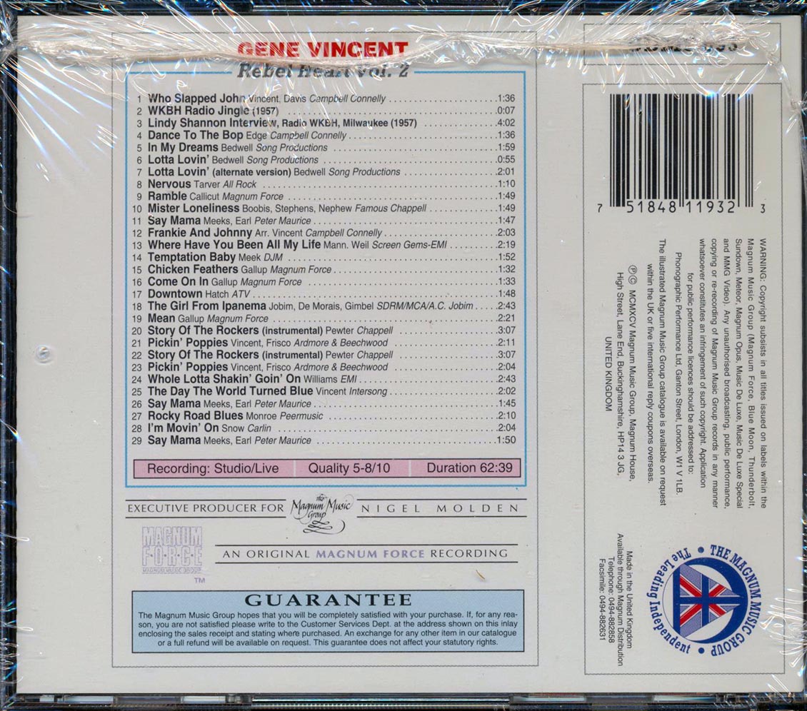Gene Vincent - Rebel Heart Volume 2 Music CD
