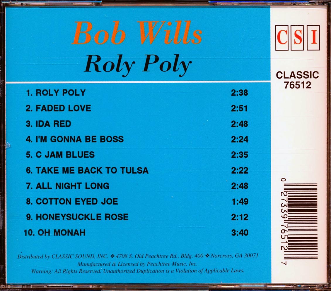 Bob Wills - Roly Poly Music CD